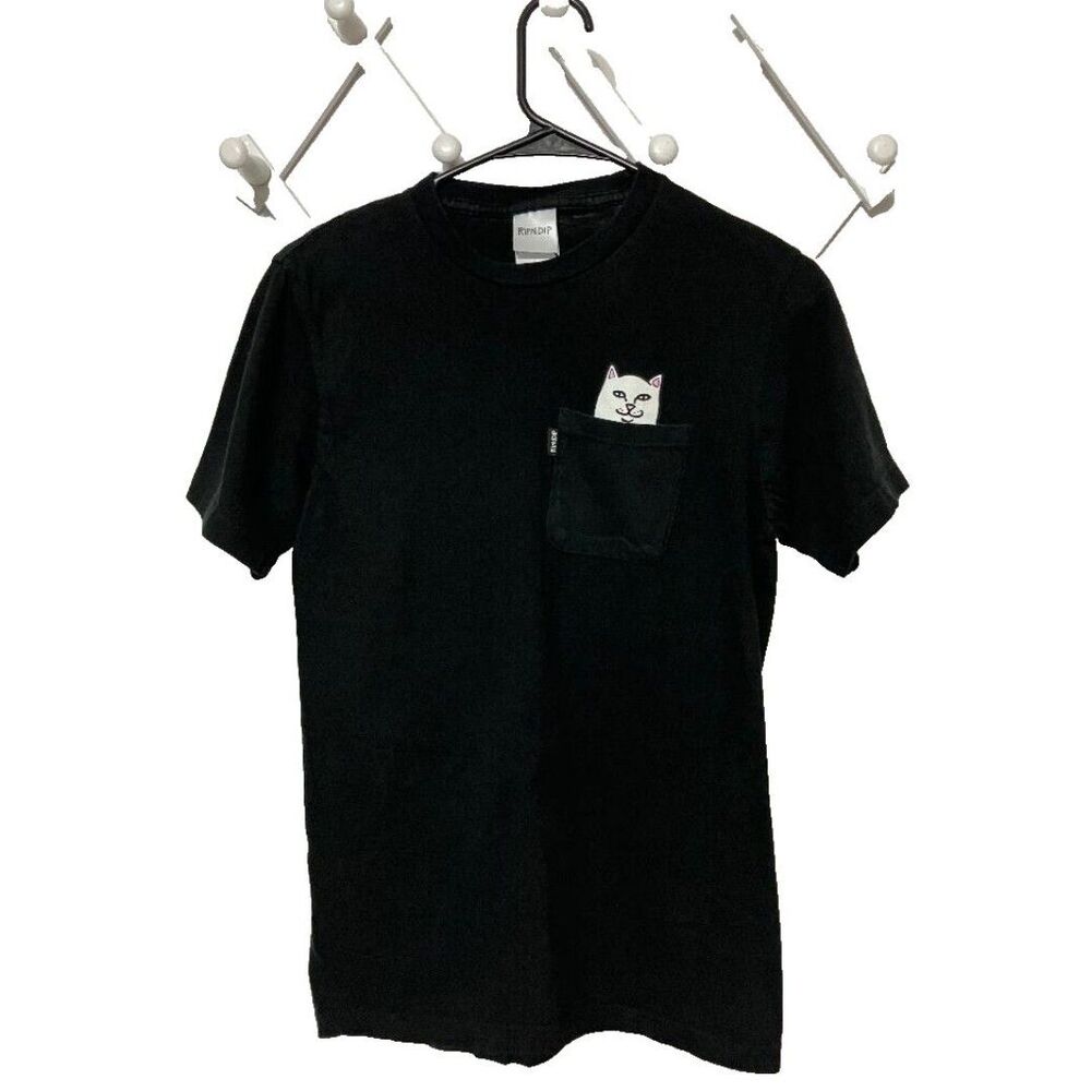 Rip N Dip S Black Pocket Cat T-Shirt Streetwear Skater Y2K Lord Nermal Aesthetic